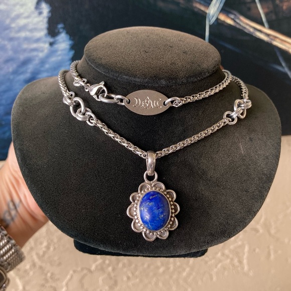 925 sterling silver lapis charm on stainless steel chain necklace boho stone - Picture 2 of 10